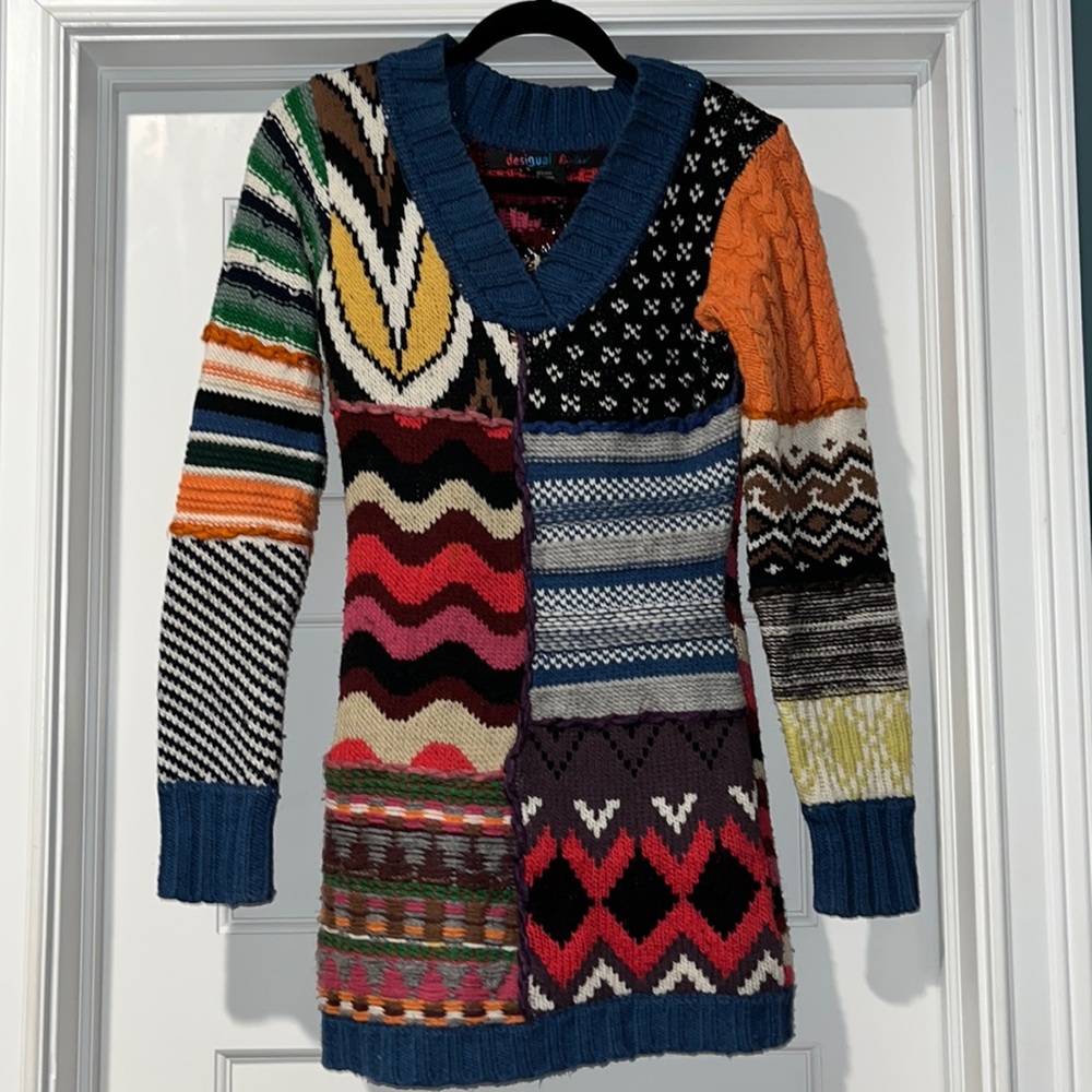Desigual Multicolor Patchwork Sweater, Size S. - image 1